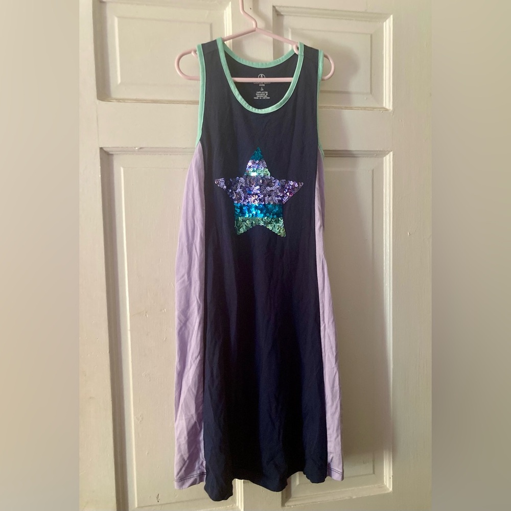 Lands End Girls Navy Tank Dress with Sequin Star